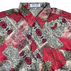 Vtg. THAI SILK By Apple Shirt Men’s Short Sleeve Button Front XL Red Gold NWOT